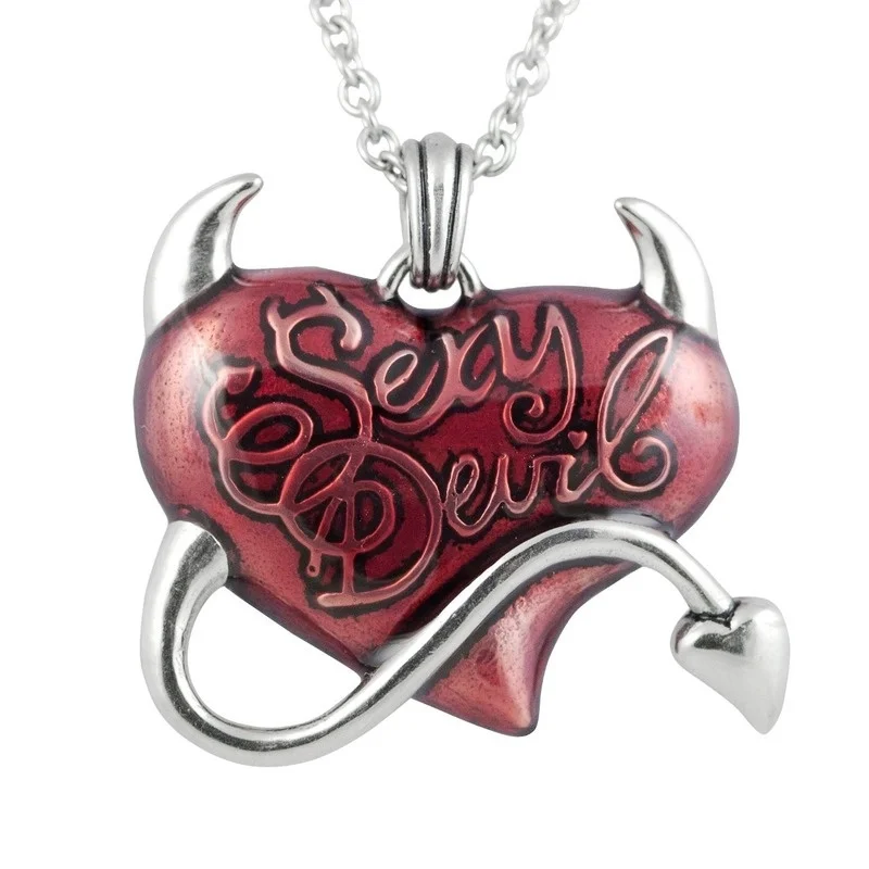 New retro gothic red heart demon pendant necklace men women chain necklace biker punk necklace