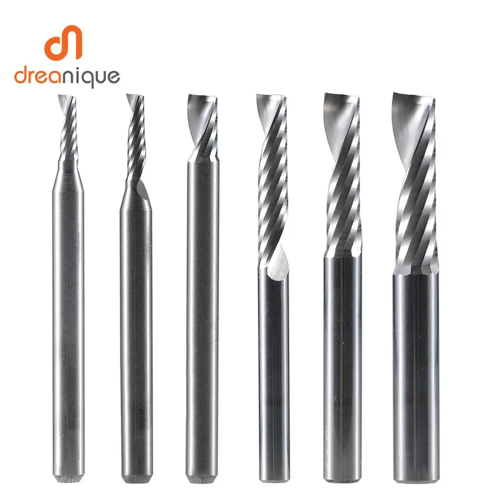 Único Flauta Fresadora, 3D CNC Router Bit, Gravura Corte 3.175, 4 ou 6 Shank, Espiral End Mill,