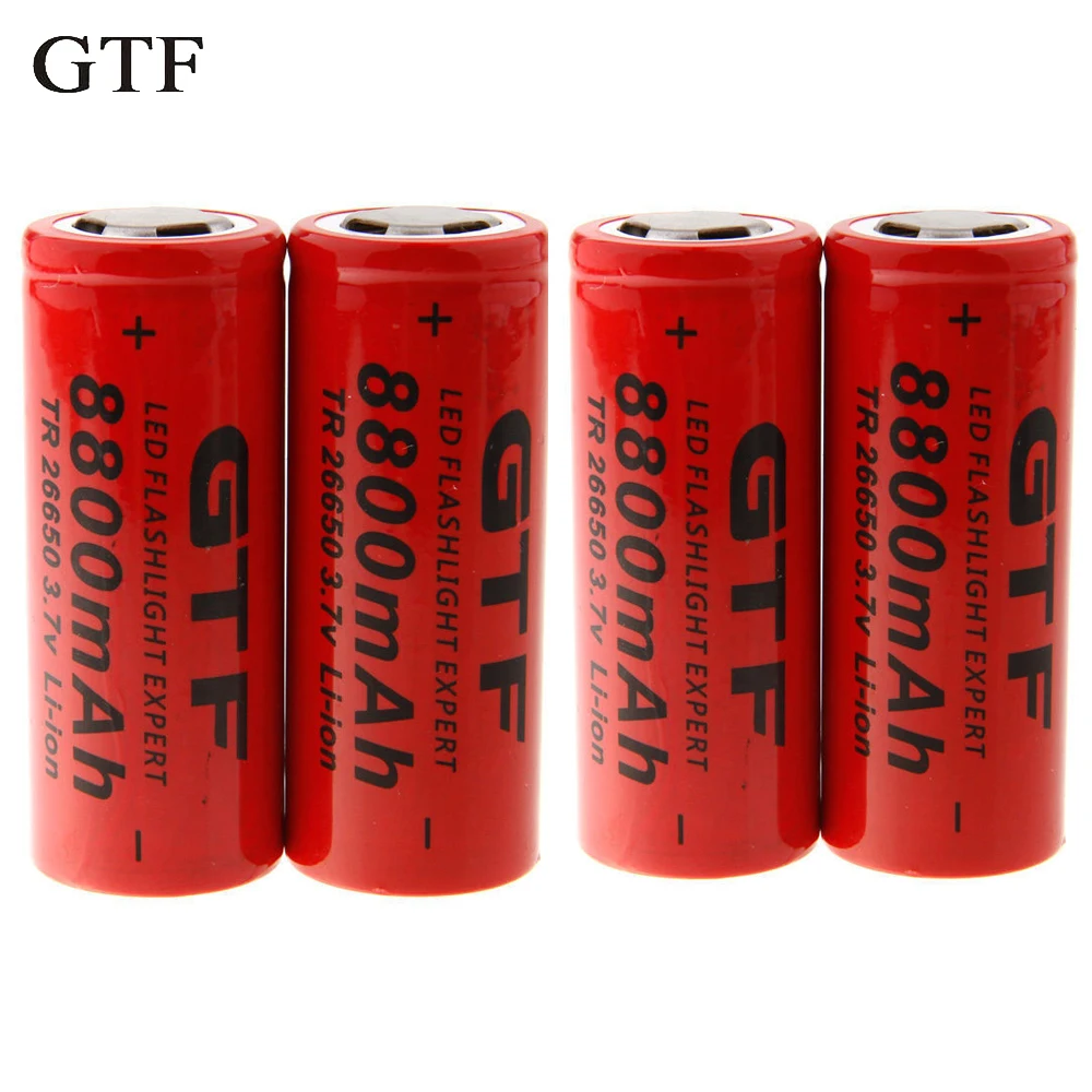 GTF 4 stücke 26650 Batterie 3,7 V 8800mAh Lithium-ionen-akku Verwenden für Taschenlampe akkus
