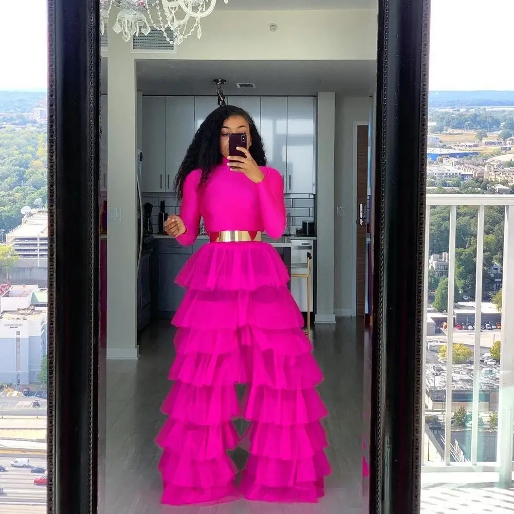 Puffy Tüll Hosen Tiered Tutu Lange Hosen Frauen Extra Üppigen Mesh Hohe Elastische Taille Damen Party Kleid Plus Größe