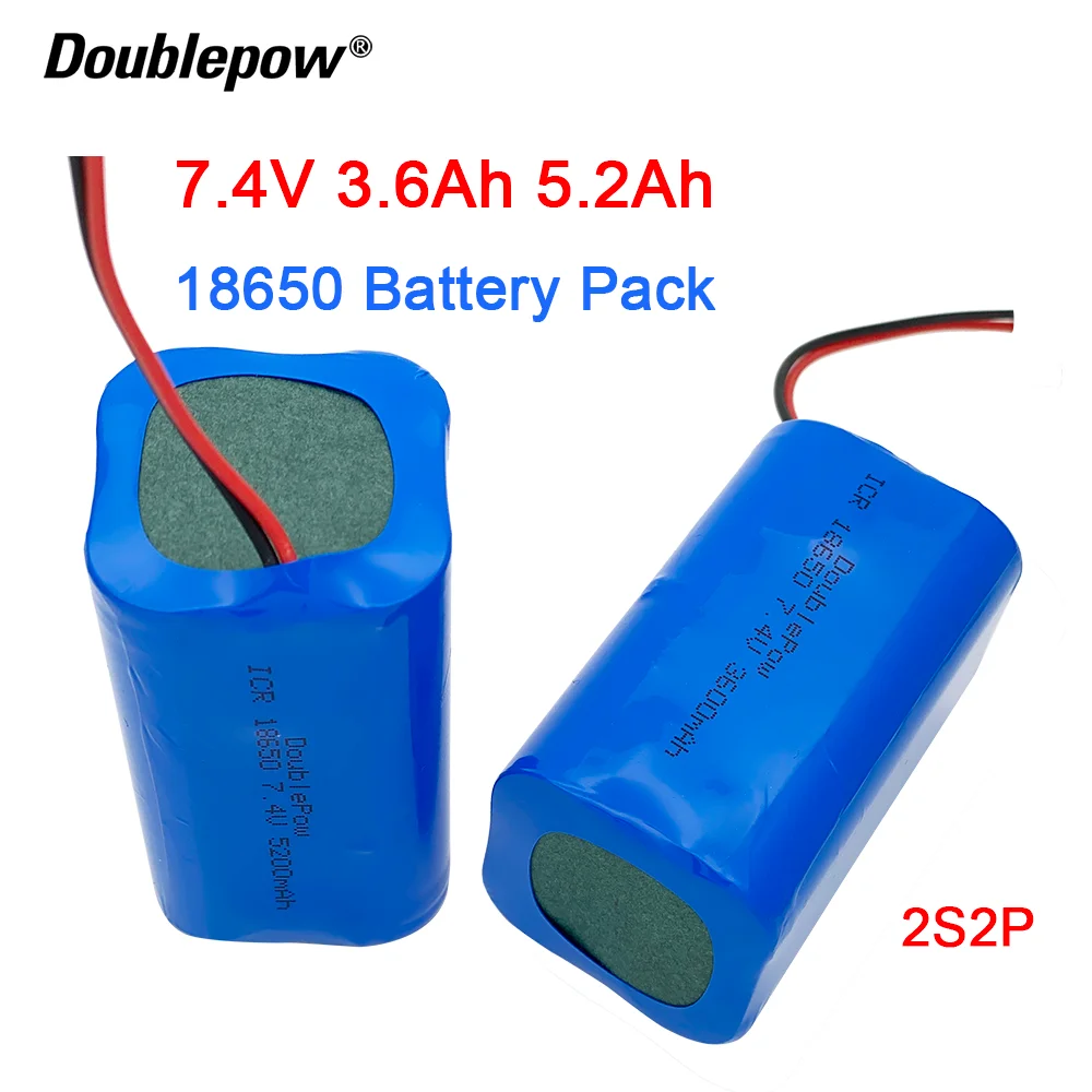Doublepow 7,4 V 18650 Lithiumbatterie 3600 mAh/5200 mAh Wiederaufladbarer Akku