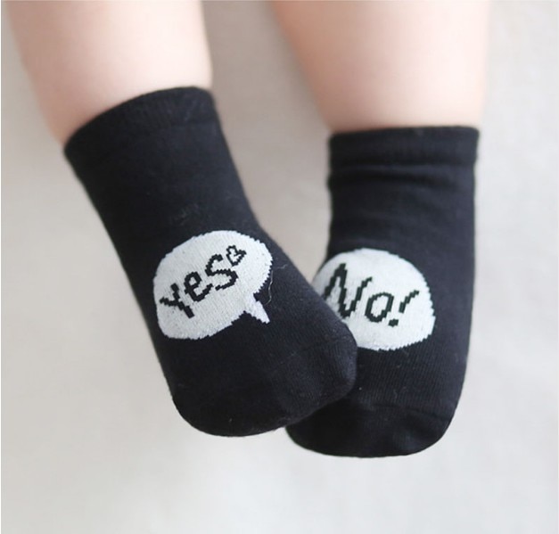Yes/No White Black Baby Socks Soft Cotton Children Ankle Socks for Newborn to 4 Years 1 Pair