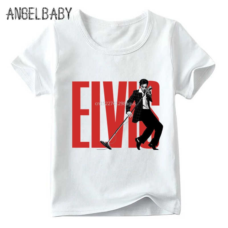 Children Elvis Presley King of Rock Print T shirt Boys and Girls Summer White Tops Kids Fashion Casual T-shirt,ooo473