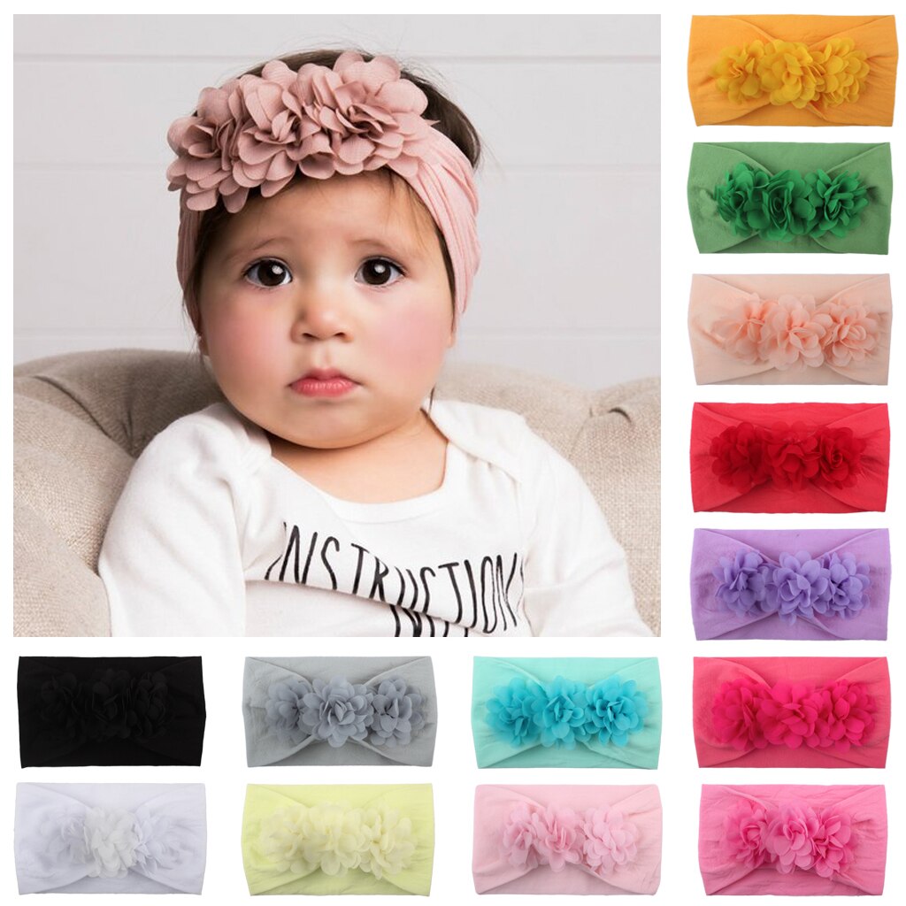 Newborn Infant Kids Girls Boys Headband Nylon Floral Solid Cute Hairband Stretch Knot Head Wrap Headwear Gifts Girl 13 Colors
