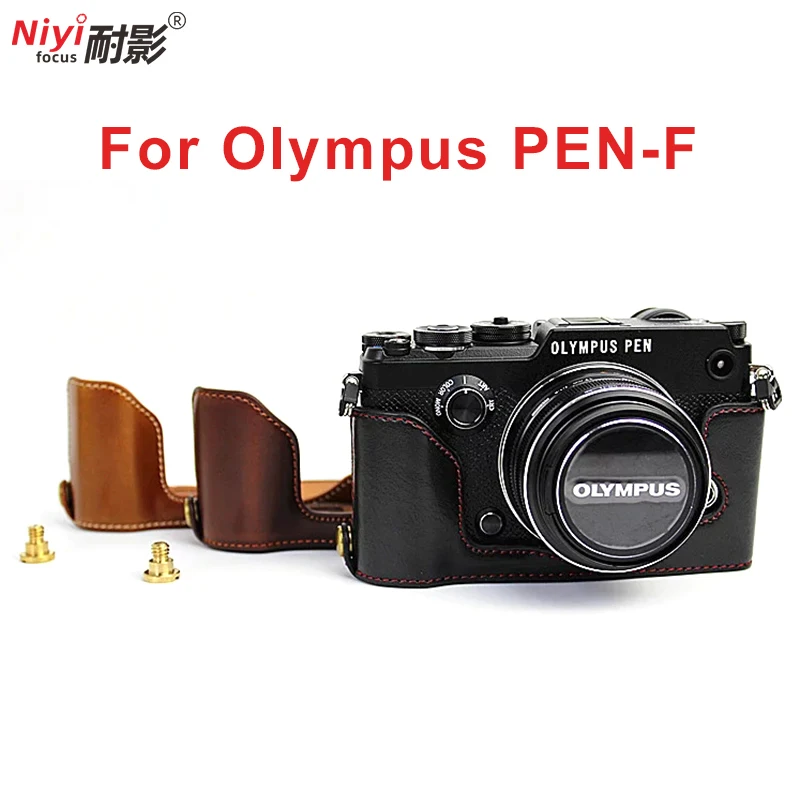 PEN-F PU Leder Halb Fall für Olympus PEN-F Digitale PENF Kamera Braun/Schwarz/Kaffee