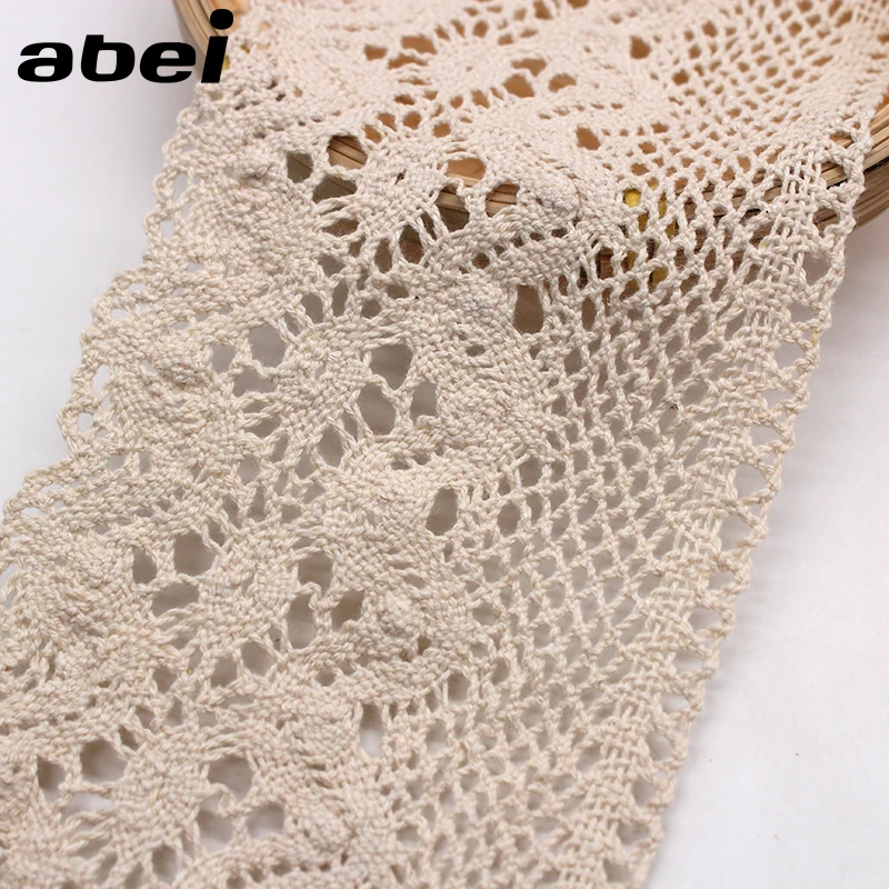 9,5 cm 1 Yard Baumwoll-Spitzenband, beige Spitzenbesätze, Heimtextilien, Sofa, Stoff, Bekleidung, Kleid, Wickelverzierung, DIY, 