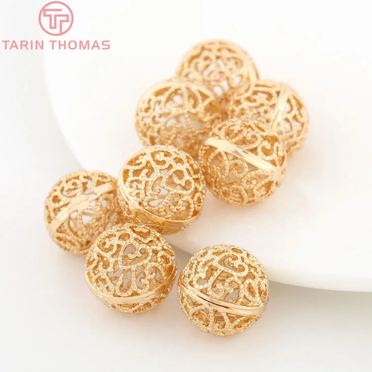 (2879)10PCS 8MM 10MM 12MM 24K Gold Farbe Überzogene Messing Hohl Muster Runde Perlen hohe Qualität Diy Schmuck Zubehör