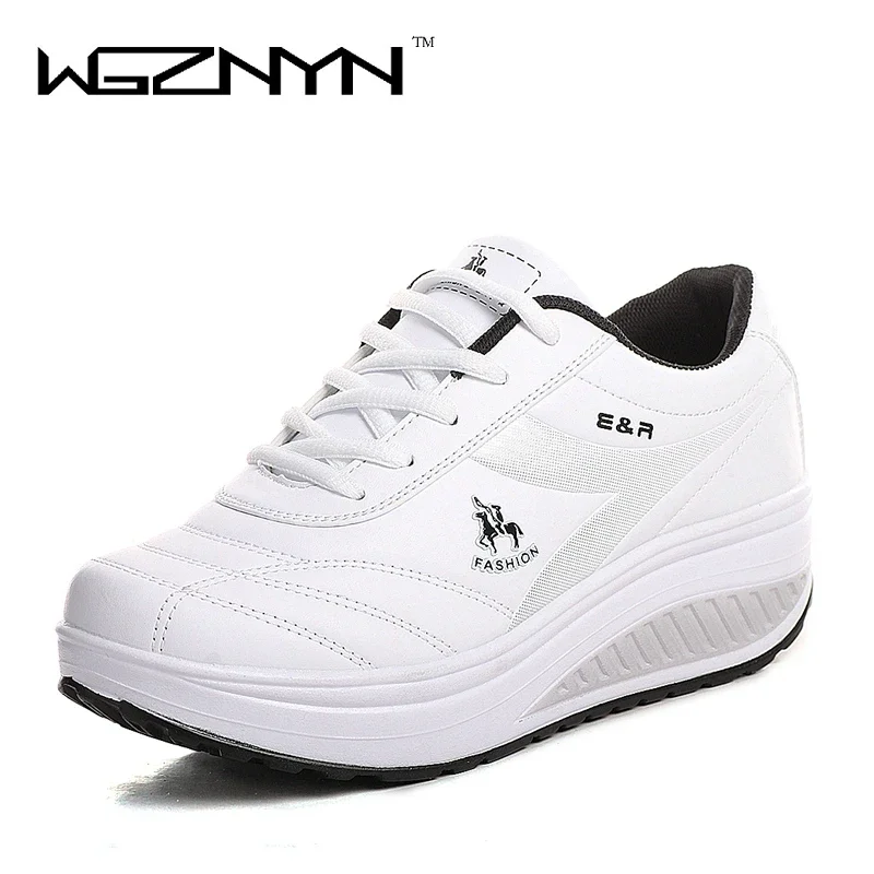 WGZNYN 2024 Abnehmen Schaukel Schuhe Frauen Mode Leder Casual Schuhe Frauen Dame Frühling Herbst