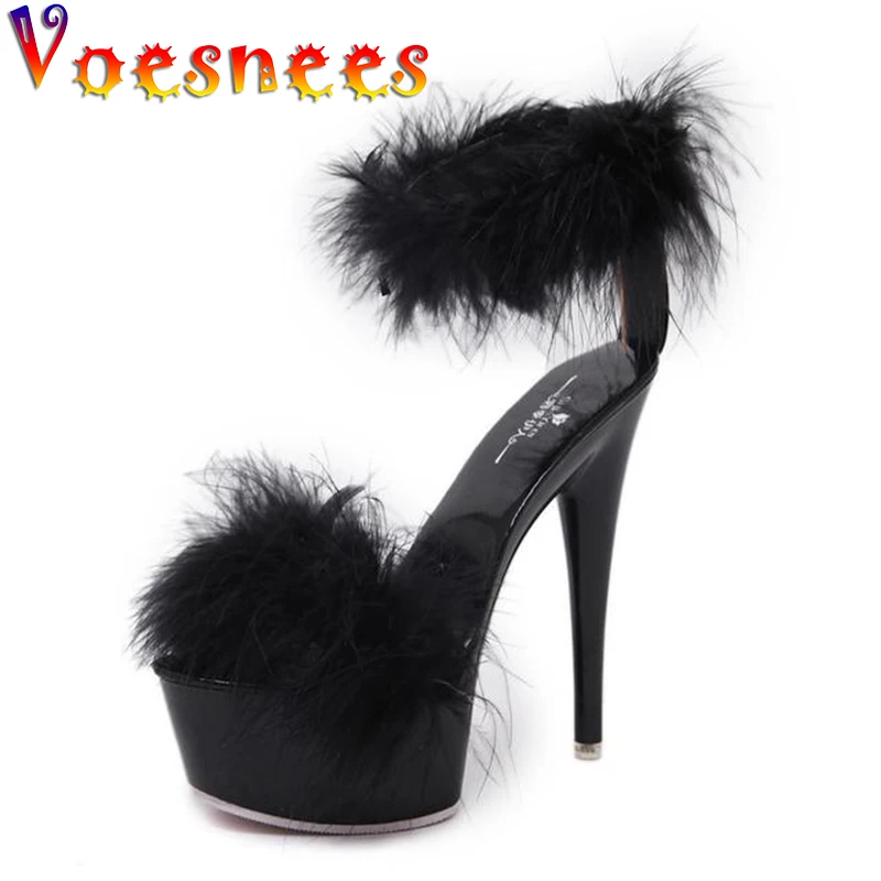 Dame Schuhe Mädchen Sandalen 2021 Pelz Marke Design Sommer Frauen Schuhe High Heels 15cm Plattform