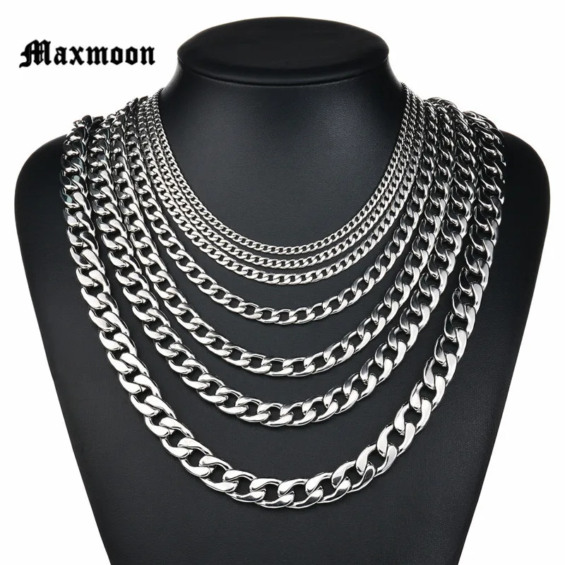 Maxmoon Nie Verblassen 3mm/5mm/7mm/9mm/11mm Edelstahl Kubanische Kette Halskette Wasserdicht Männer