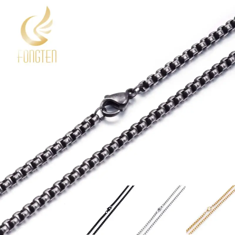 3mm Titan Link Quadrat Perle Ketten Schwarz/Gold Farbe Vintage Edelstahl Lange Choker Halskette Für Männer Mode schmuck