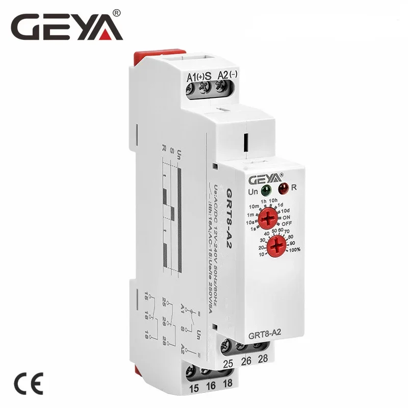 GEYA GRT8-A Zeitrelais mit Verzögerung, 12 V, 24 V, 230 V, Zeitrelais, DIN-Schienentyp, Zeitverzögerungsrelais mit CE CB