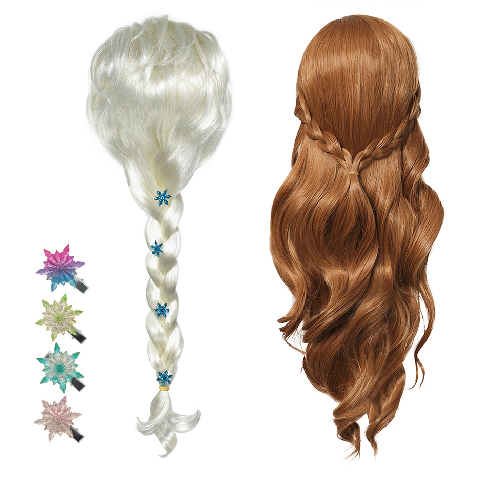 Elsa Hair Wig Queen Girl Anna Dress Up Braid Mermaid Princess Fancy Kids Halloween Party Headband Cosplay Headgear