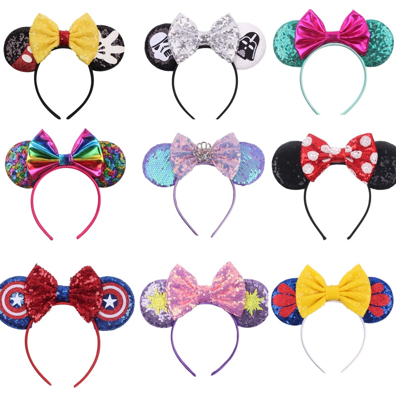 Disney Mouse Ear Donuts Hairband For Girls 5" Hair Bows Big Flip Sequins Ears DIY Kids Hair Accessories Headband Boutique m