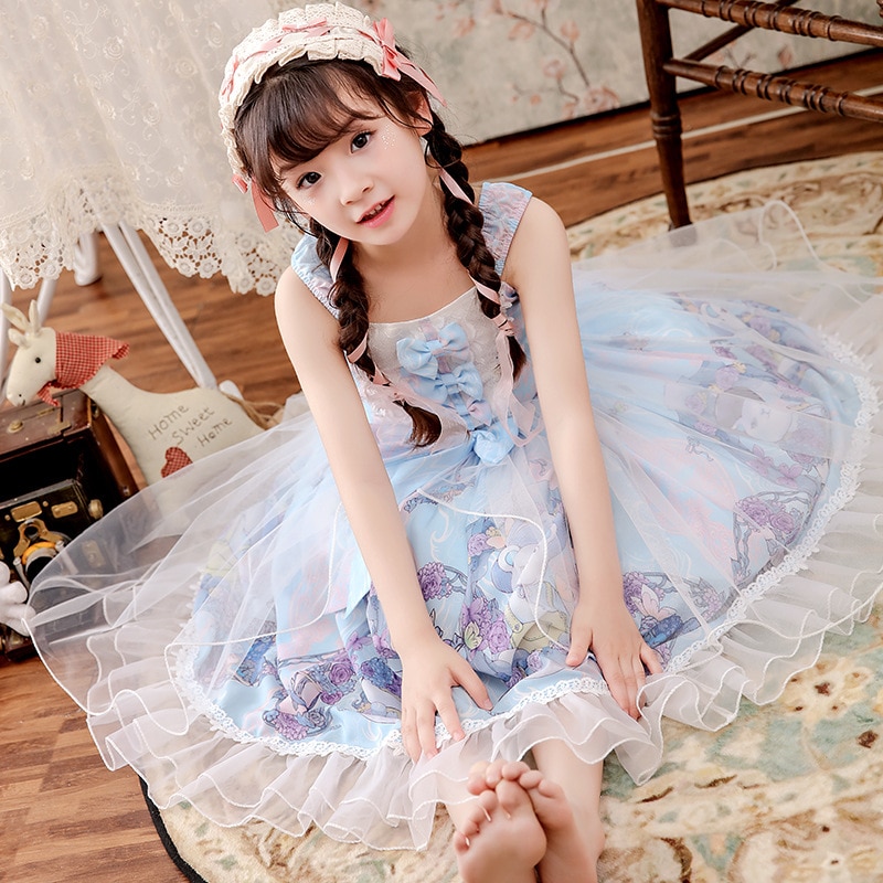 KEAIYOUHUO Lolita Dress Sweet Cute Girls Princess Dress Cartoons Japanese Sweet Lolita Dress Girls Vintage Cartoon Sleeveless