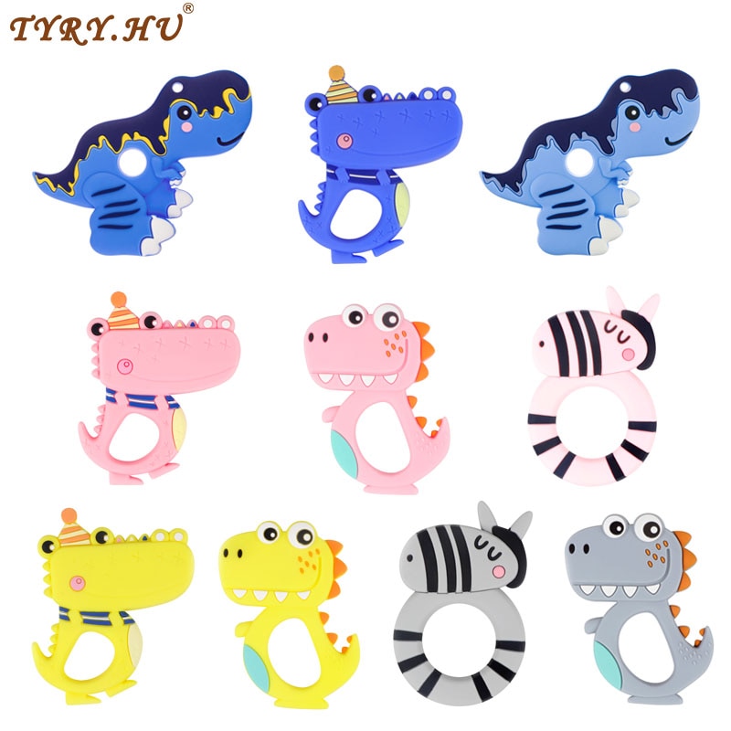 TYRY.HU Cartoon Dinosaur Zebra Crocodile Dinosaur Tyrannosaurus Animal Silicone Beads Food Grade Baby DIY Teething Necklace