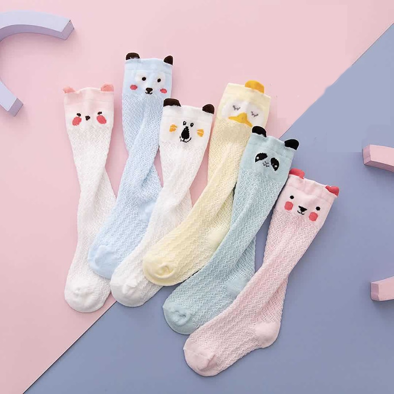 3pcs / Set Cartoon Ear Mesh Socks Baby Soft Net Breathable Knee High Socks Pure Cotton Cute Socks For Mesh Socks Newborn Toddler