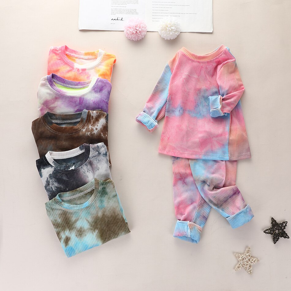 Boys Girls Clothing Set long Sleeve Tie dye Spring Autumn Outfits Fashion Print Costume Infant Children Casual Clothes Set