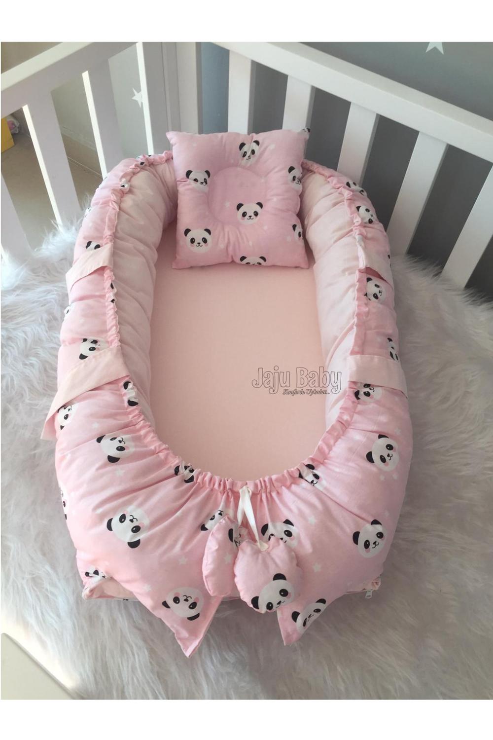 Jaju Baby Handmade, Powder Panda Design Luxury Orthopedic Babynest Baby Bedding Portable Crib Travel Bed Newborn Mother Side Bed