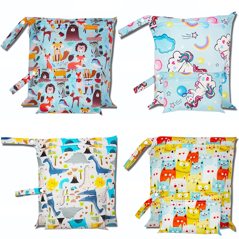 2Pc Waterproof Mask Cloth Bag Printed Fabric Bag Nappy Travel Wet Bag Baby Reusable Bag Menstrual Stroller Diaper Bag Wholesale