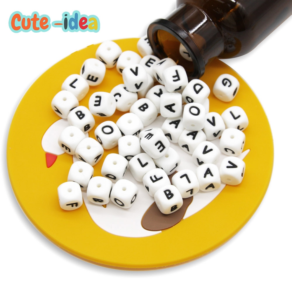 Cute-idea 20pcs Silicone Letters Beads BPA Free Baby English Alphabet Letter Teething Beads DIY pacifier Pendant Toy Accessories