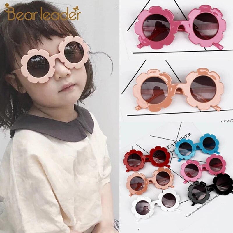Bear Leader Children Sunglasses Fashion Accessories for Boys and Girls Flower Shape Frame Colorful Glass Cute Sunglass for Kids