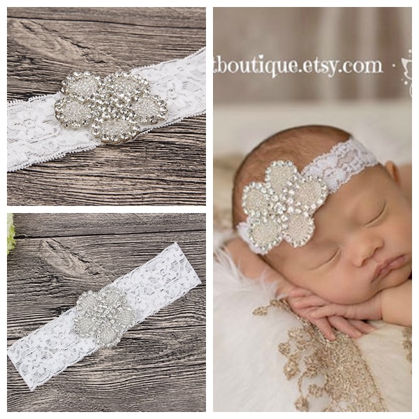 Yundfly Vintage Baby Girls Shining Clover Rhinestone Headband Newborn Soft Headwrap Birthday Photo Props