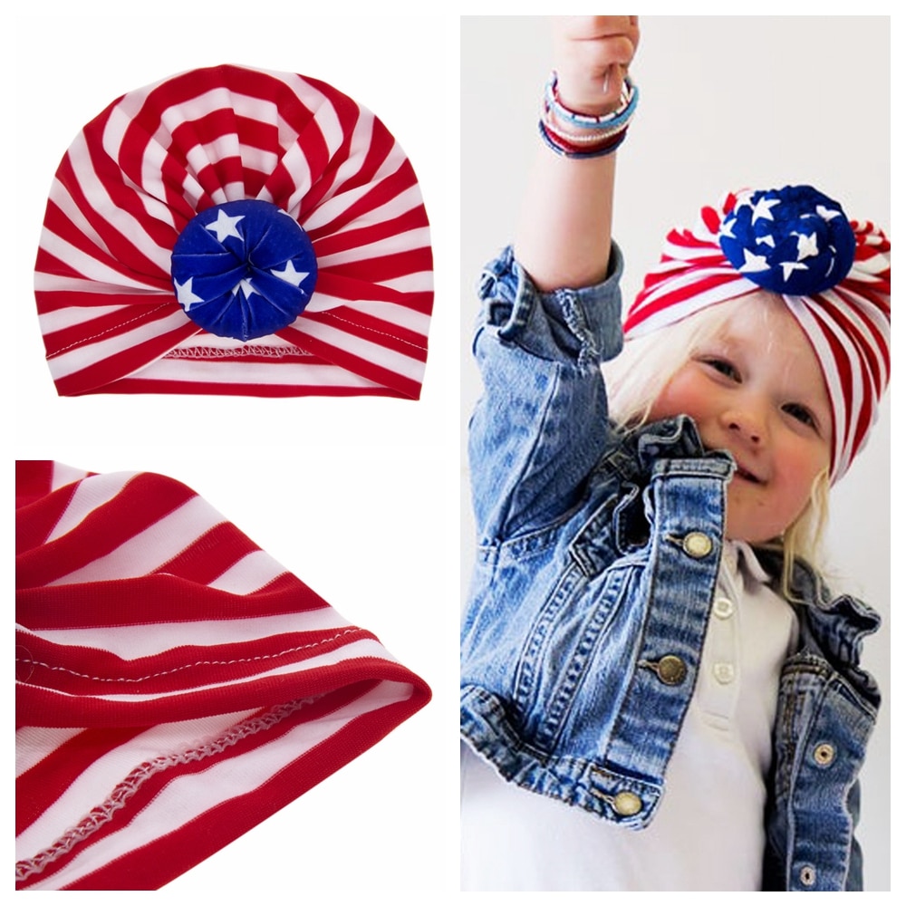 Yundfly Baby Girls National Day Knotted Beanie Children Red Stripe Turban Hat India Donut Bowknot Hat