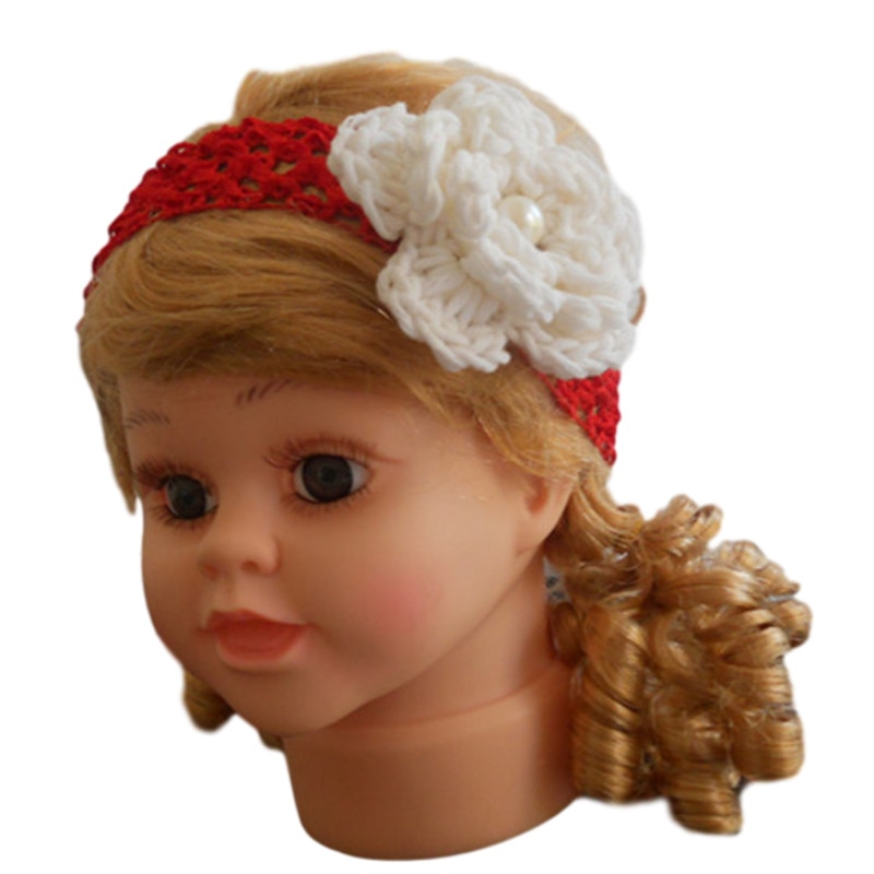 4pcs Baby girls flower headband New arrive Crochet flower with pear kids girls hair band head wear birthday headband