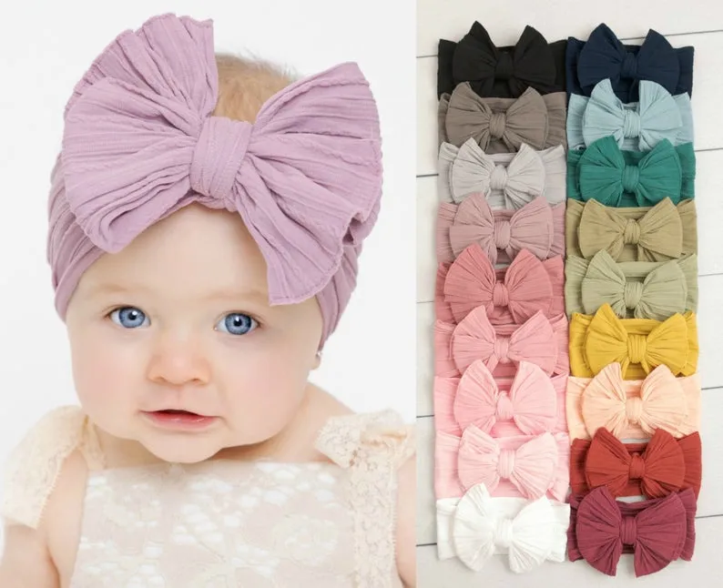 Yundfly New Toddler Girls Nylon Jacquard Headwrap Baby Big Bowknot Headband Children Knotted Hairband Hair Accessories
