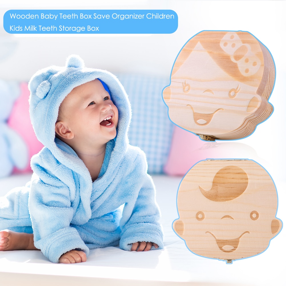 Wooden Baby Teeth Box Save Organizer Children Kids Milk Teeth Storage Box Spanish Umbilical Lanugo Organizer Gift Keepsakes Save