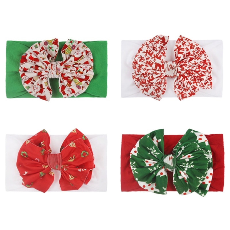 4 Color Cotton Headband Cute Princess Hair Accessories Baby Turband Bow Scrunchie Christmas Gift Santa Claus Xmas Tree Headwear