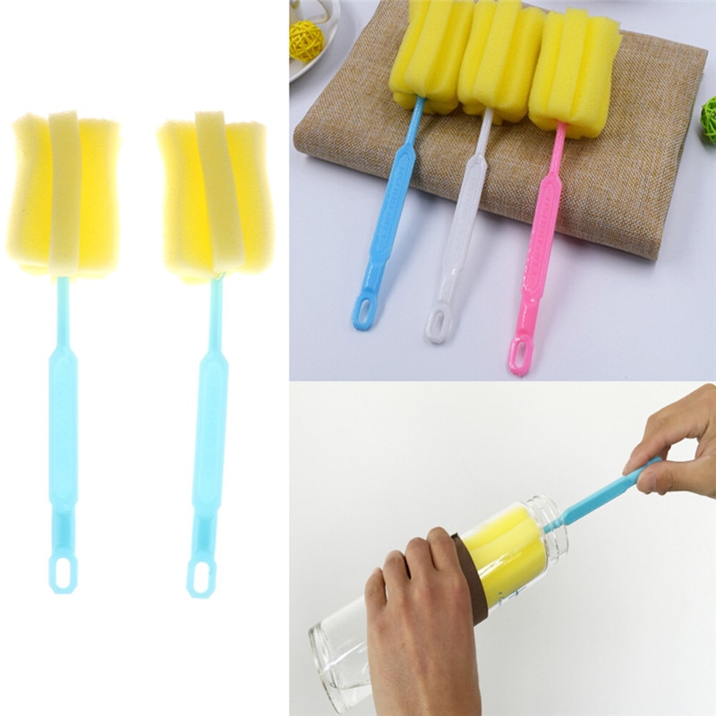 2Pcs Cleaning Tool Bottle Sponge Brushes Cup Glass Milk Bottles Brush Washing