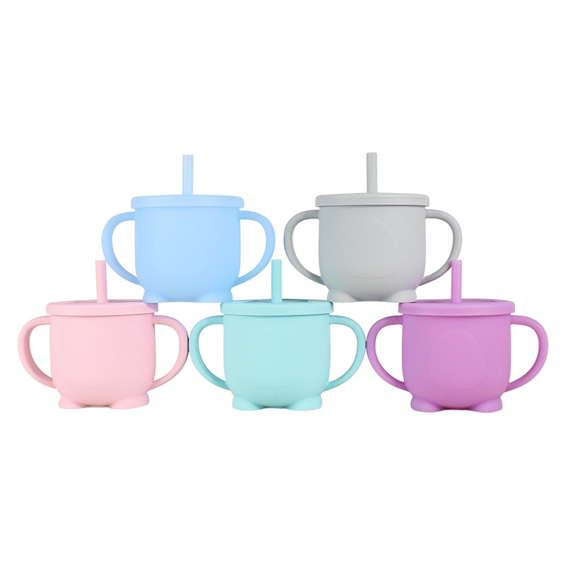 Silicone Baby Eco Sippy Cup with Straws Leakproof Training Drinking Water Tumbler with Handles