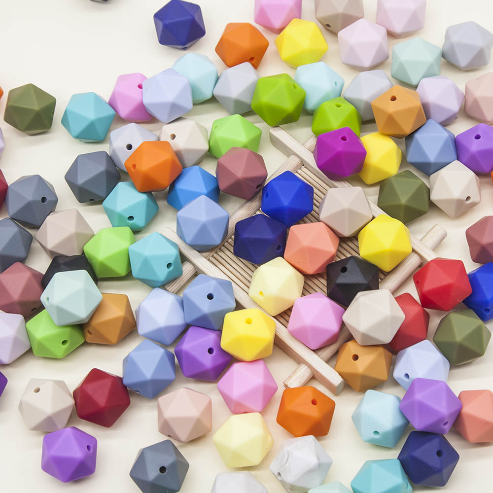 Cute-idea 17mm 30pcs pearl Silicone Beads Polygon DIY sensory silicone teether Pacifier product Baby Toy food grade BPA Free