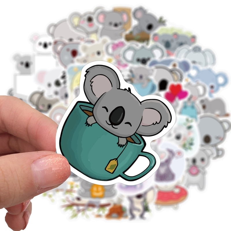 50pcs Cartoon Cute Koala Doodle Stickers Set For Laptop Skateboard Waterproof PVC Stationery Decorative Stickers For Kids Gift