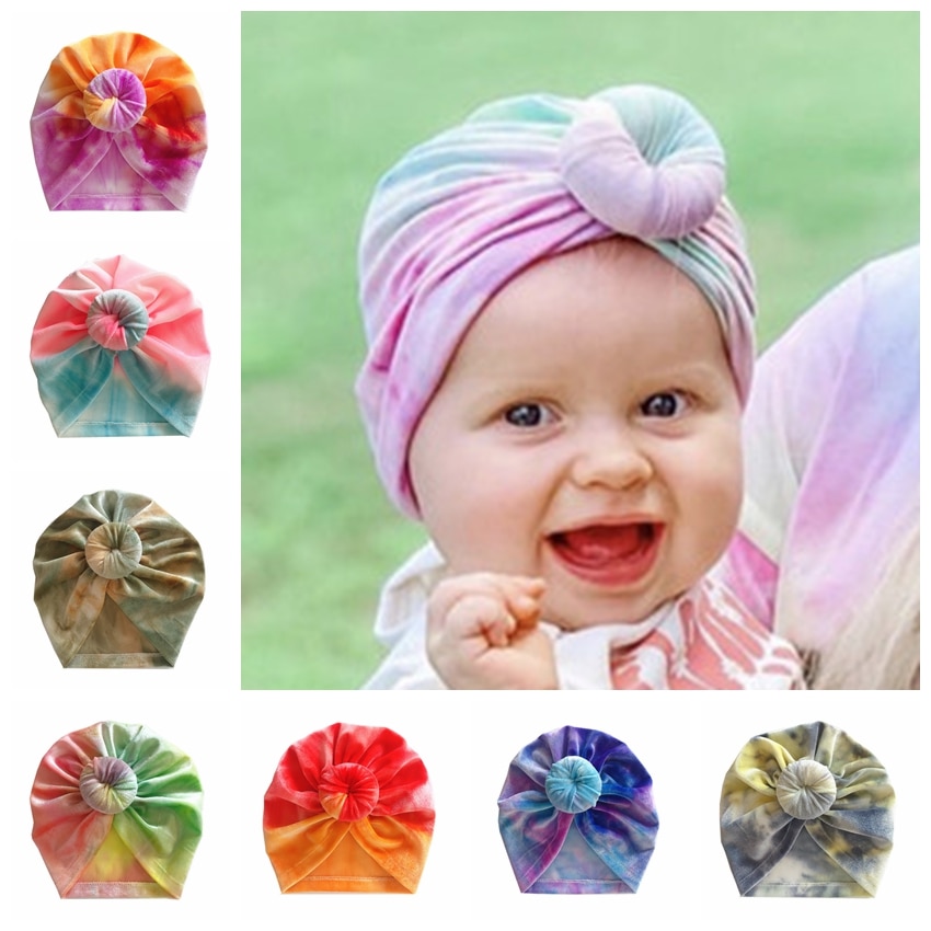 New Colorful Kids Hat with Round Ball Knot Newborn Infant Toddler Hedging Cap Turban Baby Girls Hair Accessories Photo Props