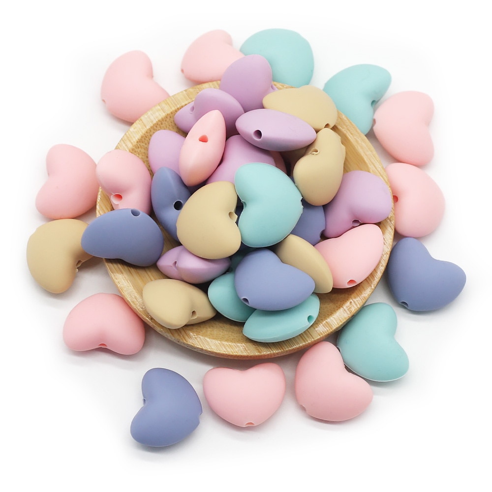 Cute-Idea 10pcs Heart Silicone Beads Teether Chewable Teething BPA Free Newborn Nursing Baby Pearl Pacifier Clips Food Grade