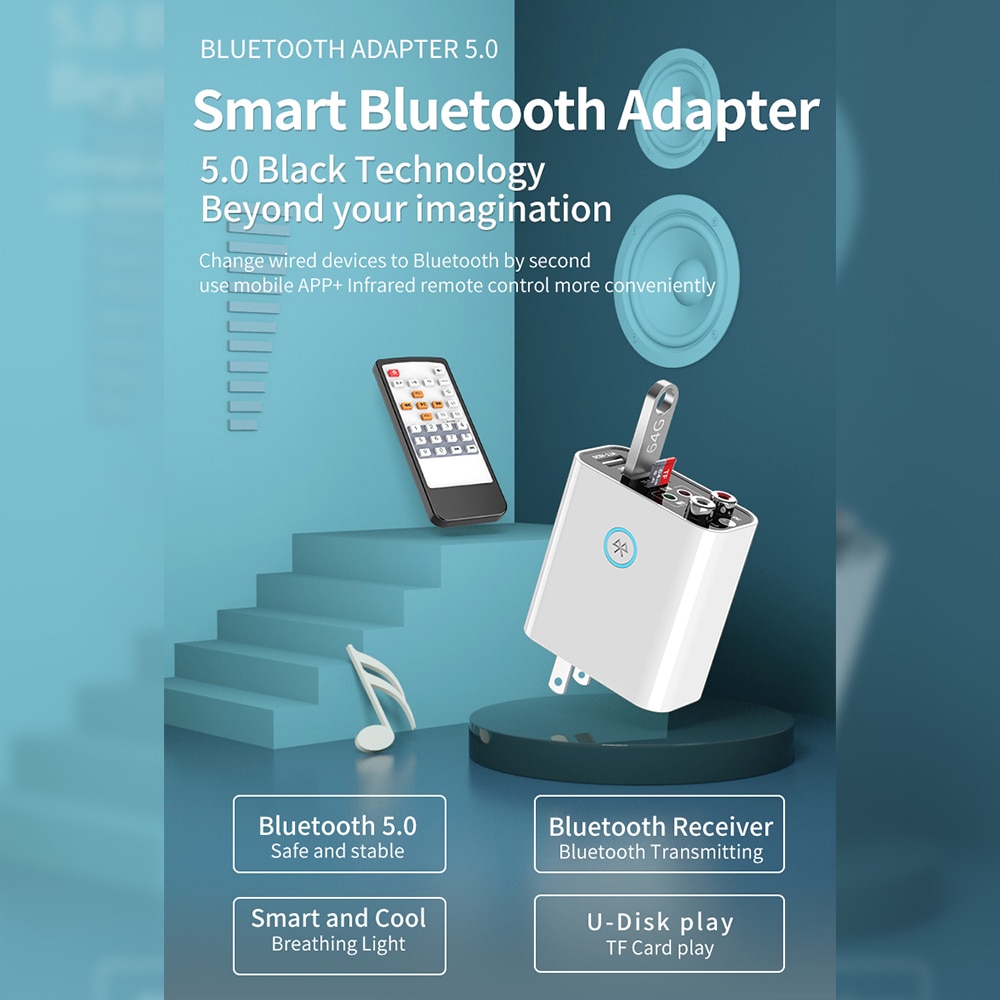 Bluetooth 5,0 Musik Audio Receiver Adapter Sender für Home Hifi Lautsprecher Schnelle USB Ladegerät