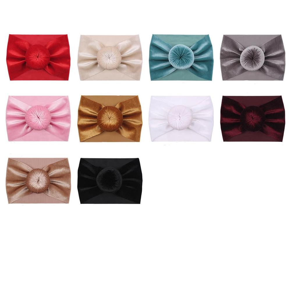 Cute Soft Newborn Baby Girls Kids Velvet Hairband Headband Donut Turban Big Ball Head-Wrap Toddler Solid Color Headwear