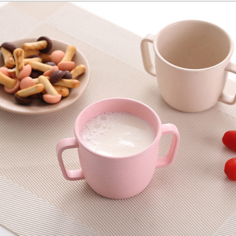 Wheat Straw Environmental Water Cup Children Breakfast Double Handle Eco-Friendly Milk Drink Cup For Baby