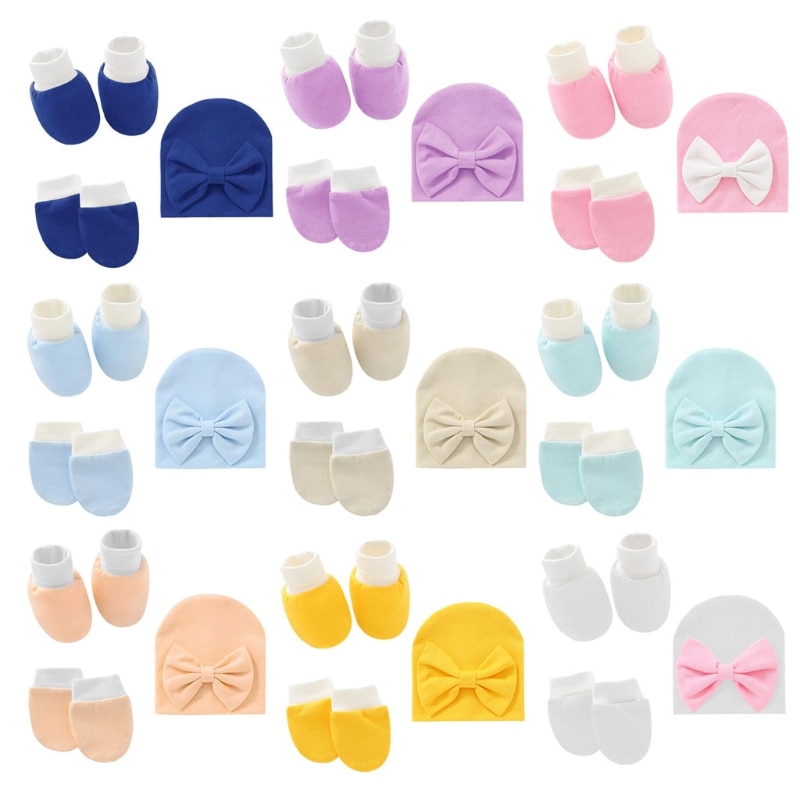 Baby Socks Gloves Hat Set Anti-scratch Breathable Elasticity Protection Face Mittens Newborn Shower Gift