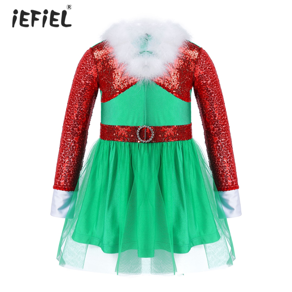 Christmas Cosplay Costumes Girls Mesh Dress Kids Girl Party Dresses New Year Children Clothing Long Sleeve Sequin Dancewear