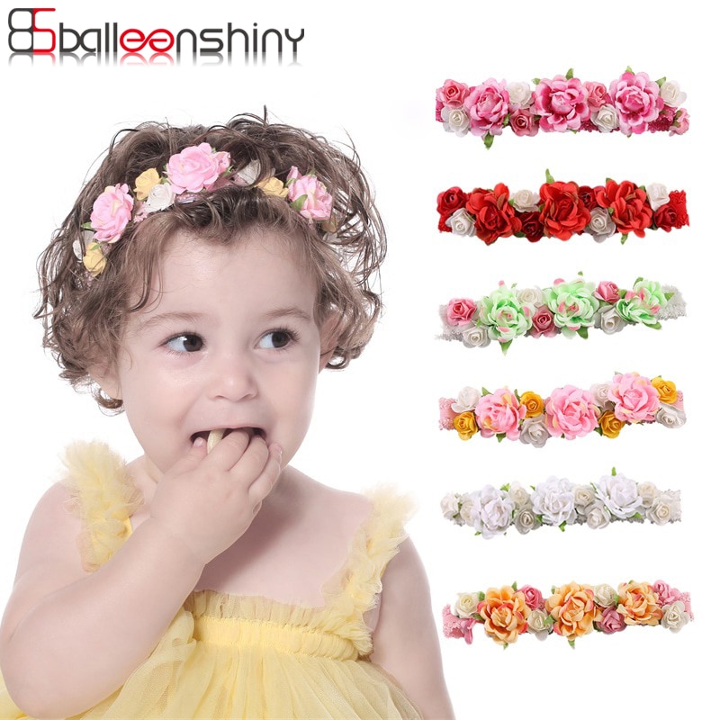 BalleenShiny Children's Headband Baby Girls Crown Flower Wreath Hairband Kids Bridal Cute Floral Hair Accessories Fashion T