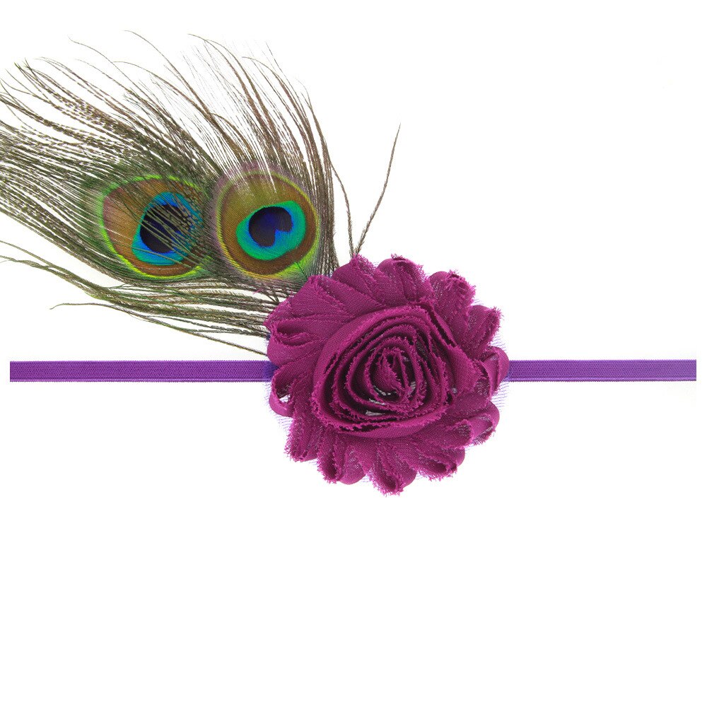Yundfly New Toddler Girls Chiffon Shabby Flower Headband Baby Peacock Feather Elastic Tinny Hairband Baby Shower Gift