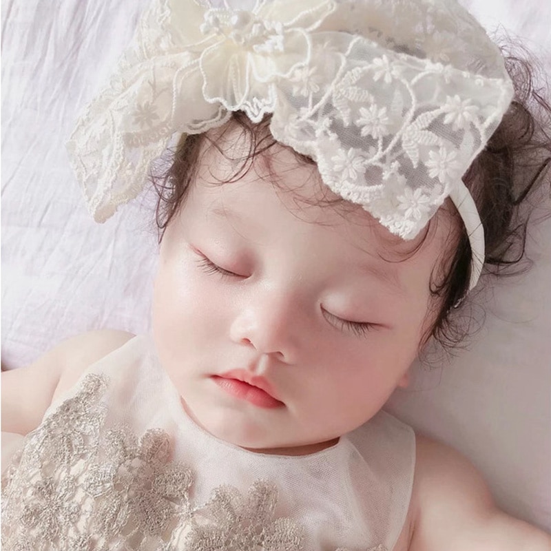 Lace Girls Hair Bands For Baby Big Bows Hair Hoop Mesh Children Princess Headband Infant Korean Style Headwrap White
