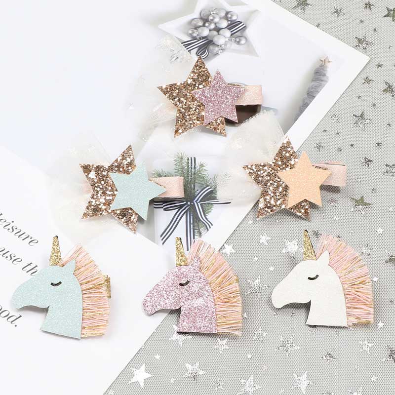 Glitter Baby Girls Unicorn Hairpins Cartoon Star Hair Clips Cute Mini Hairpins Kids Headwear Girls Fashion Hair Accessories 2021