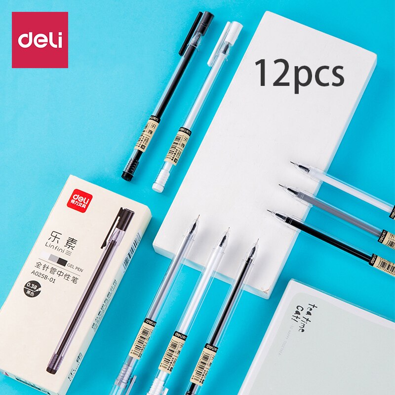 Deli gel pen student 0.38 fine water pen full needle tube solid color transparent Japanese style writing pen