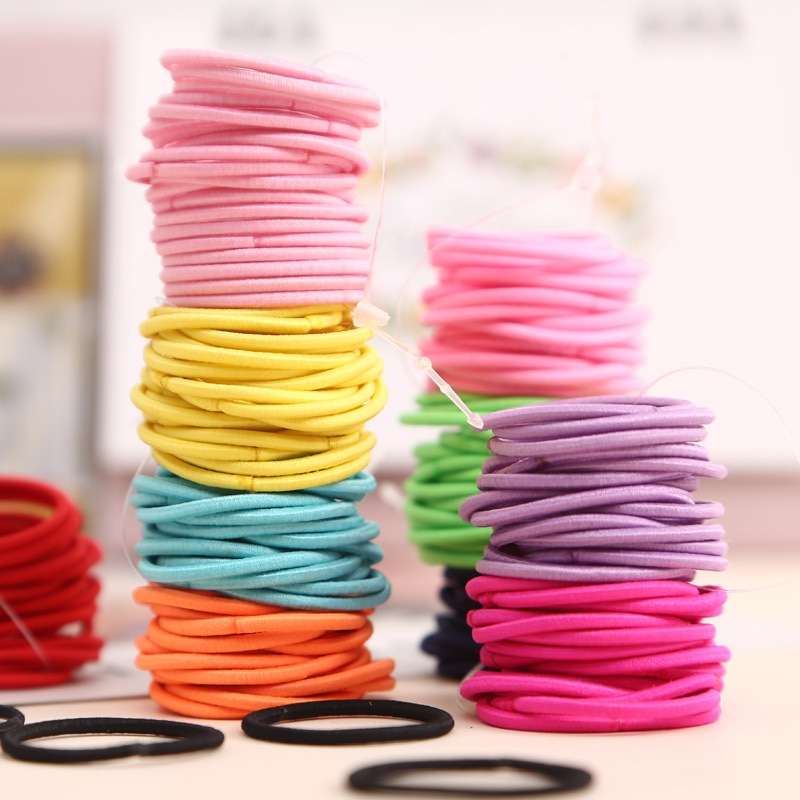 High Elastic 100pcs/lot Baby Girls Candy Colors Nylon Hair Rope Children Rubber Bands Hair Accessories for Woman Kids Hair Tie