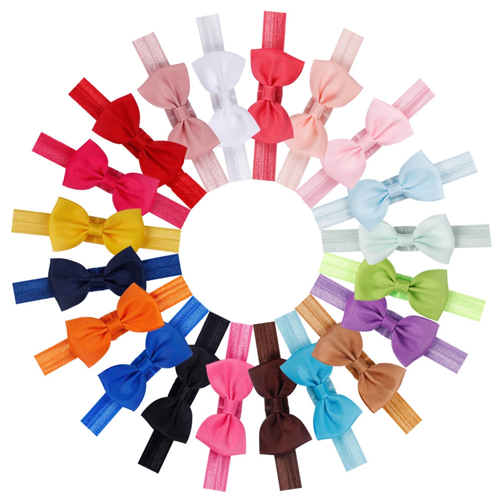 Cute Ribbon Bowknot Baby Newborn Headband Headwear Grosgrain Hair Bows Elastic Hairbands Girls Kids Photo Props
